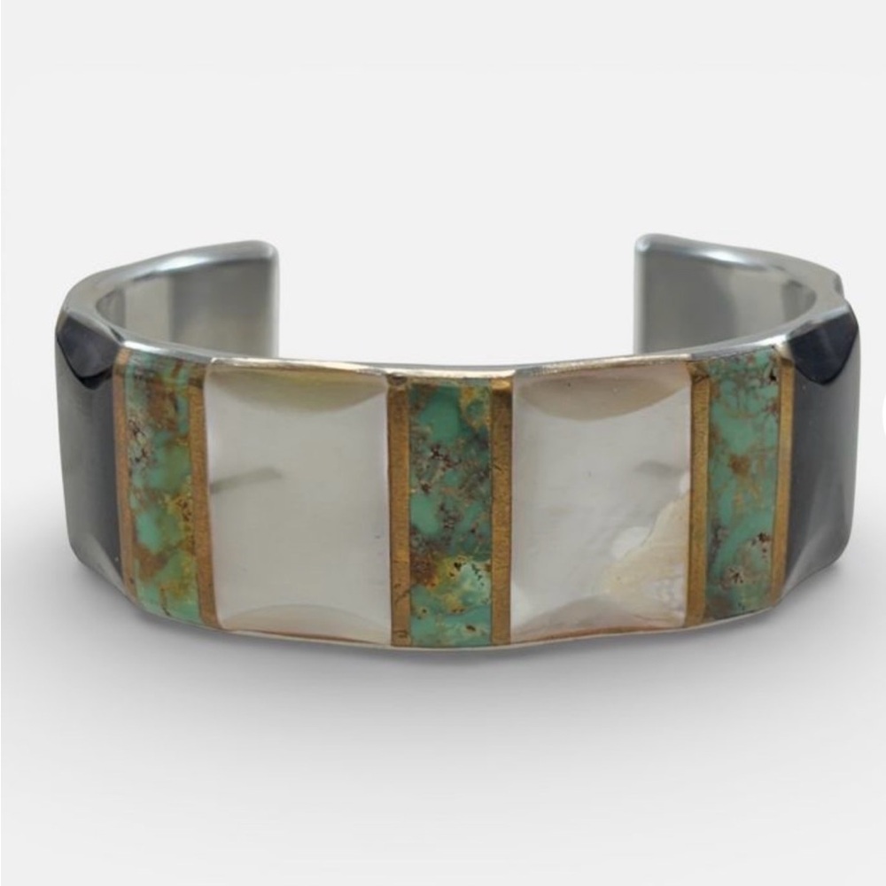 Chic Silver and Turquoise Mosaic Bracelet